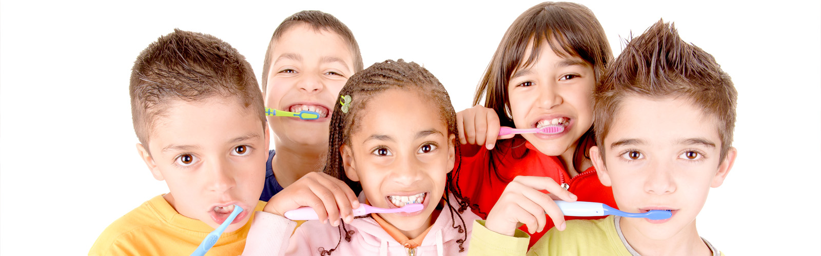 Children practicing healthy brushing habits
